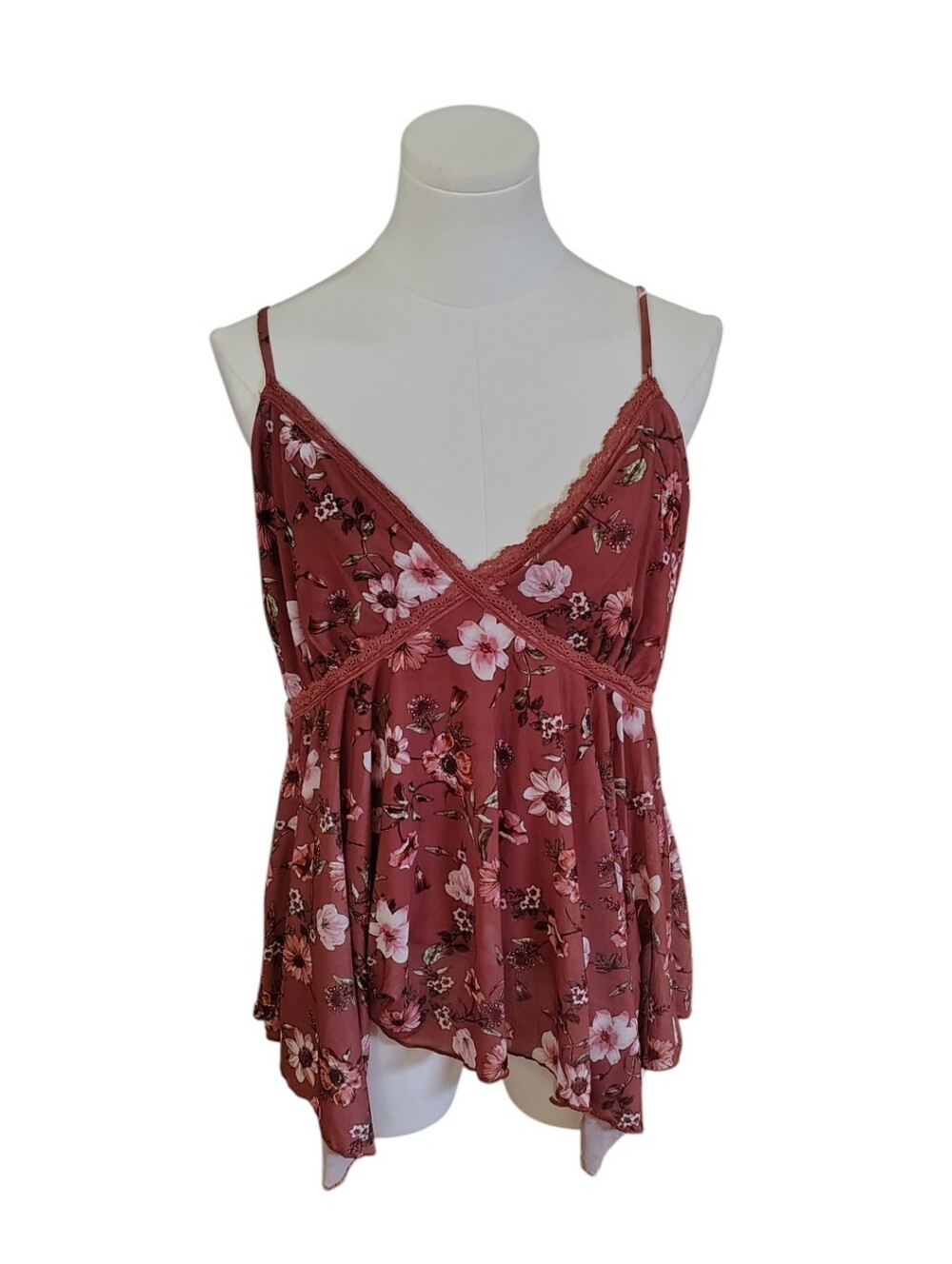 Daytrip floral Tan Lightweight Asymmetrical Hem Lace Spaghetti Camisole Size XL